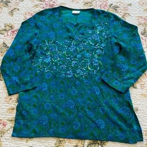 Beautiful Blue and Green Silk Kurta/Tunic size Small